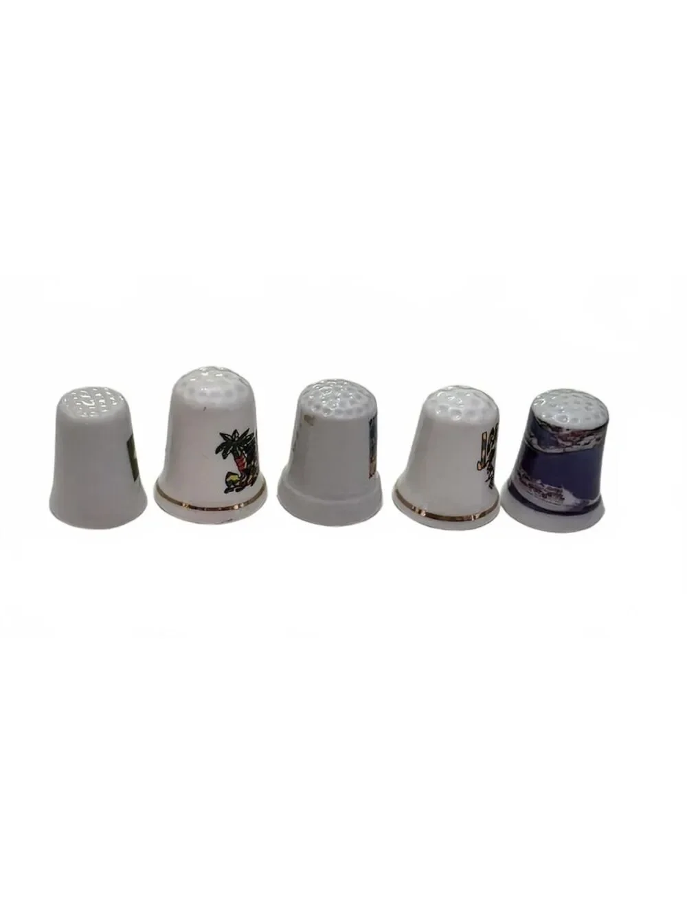 5 Vintage Ceramic Souvenir Thimbles Brazil Jamaica Cozumel